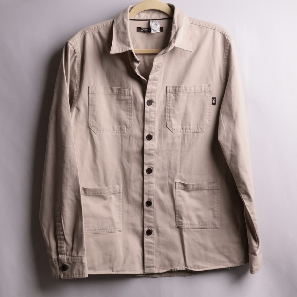 Dutch Bros Coffee Men Medium Tan Twill Chore Shirt Jacket‎ Utility 4-Pocket